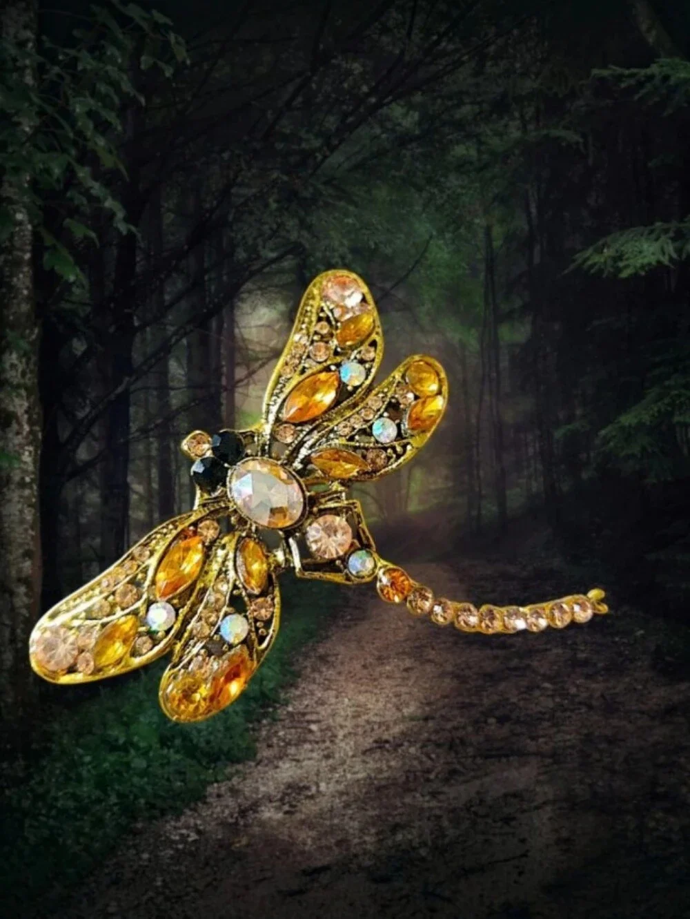 Crystal Dragonfly Brooch